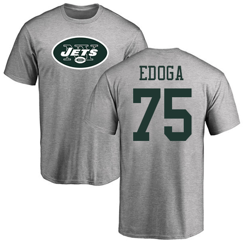 New York Jets Men Ash Chuma Edoga Name and Number Logo NFL Football #75 T Shirt->nfl t-shirts->Sports Accessory